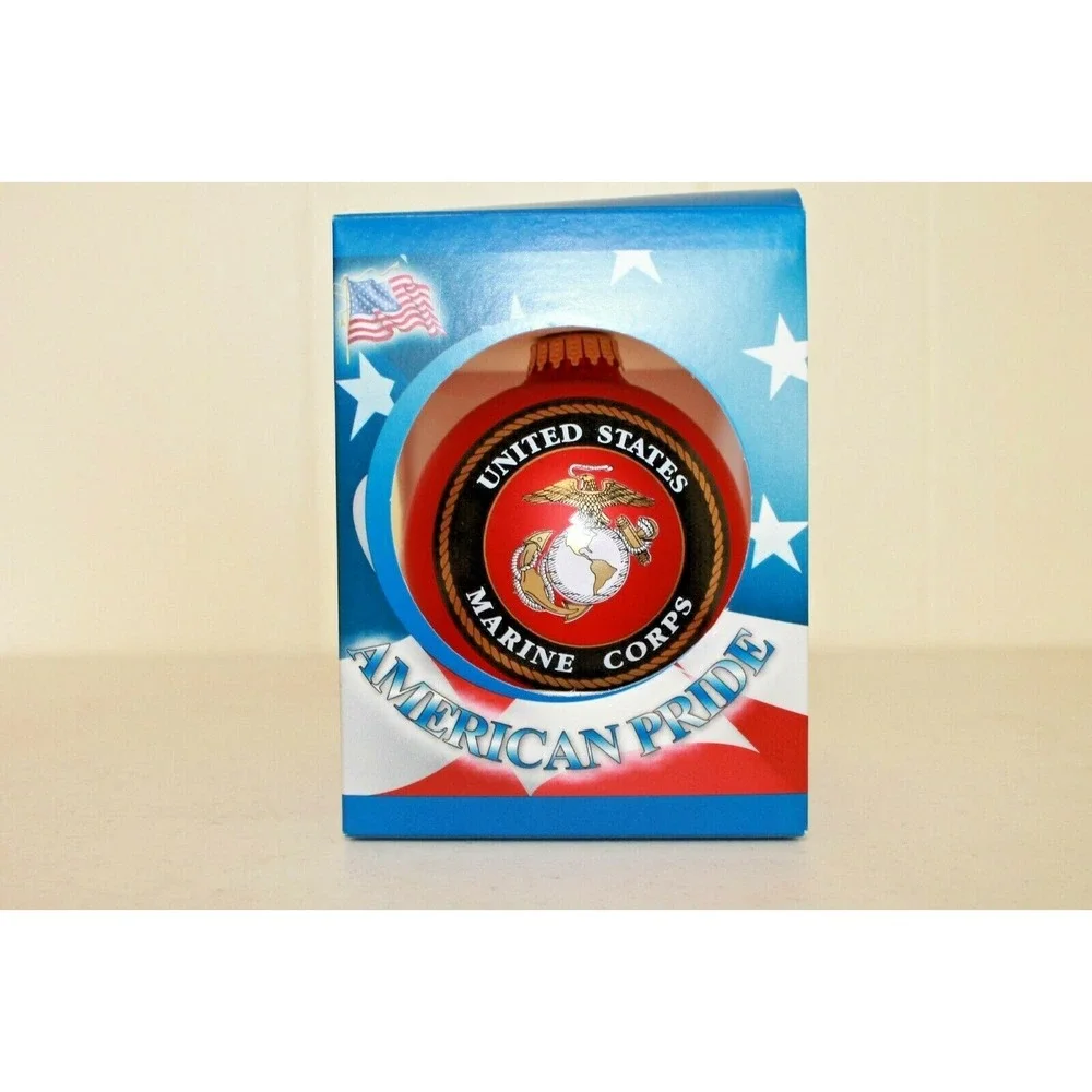 American Pride United States‎ Marine Corps Glass Christmas Ornament NEW Red
